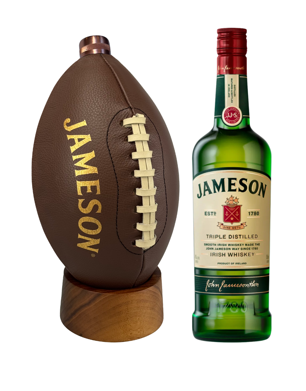 JAMESON IRISH WHISKEY WITH FOOTBALL FLASK