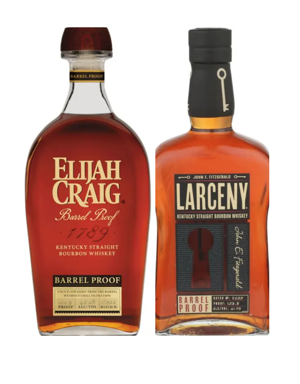 ELIJAH CRAIG BARREL PROOF BOURBON WHISKEY & LARCENY BARREL PROOF BOURBON