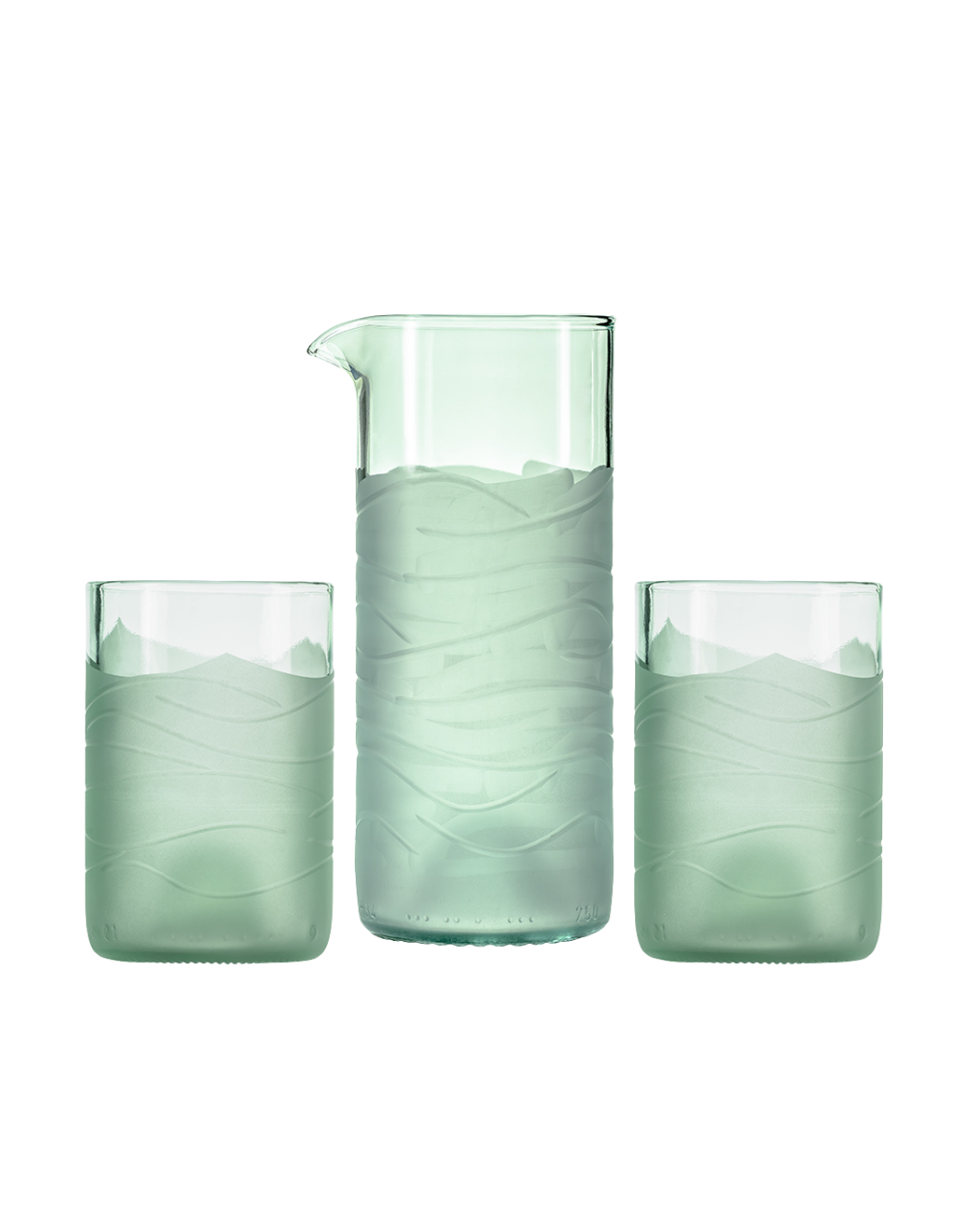 ROLF GLASS GLACIER GLASS WATER PITCHER & 2 TUMBLERS