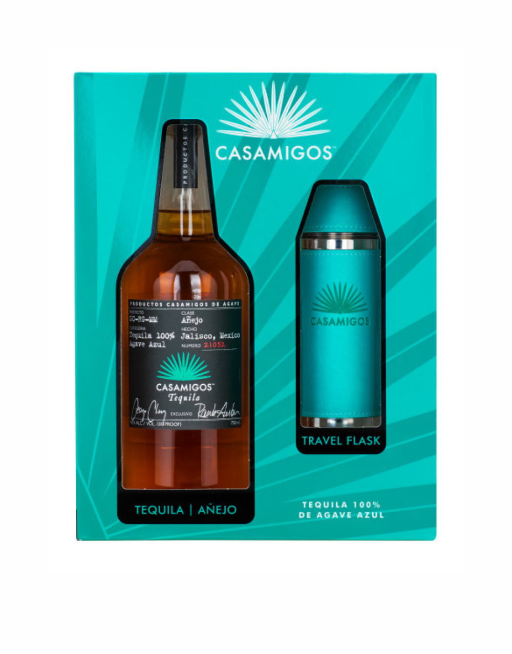 CASAMIGOS ANEJO TEQUILA, 750 ML BOTTLE WITH 8 OZ. FLASK