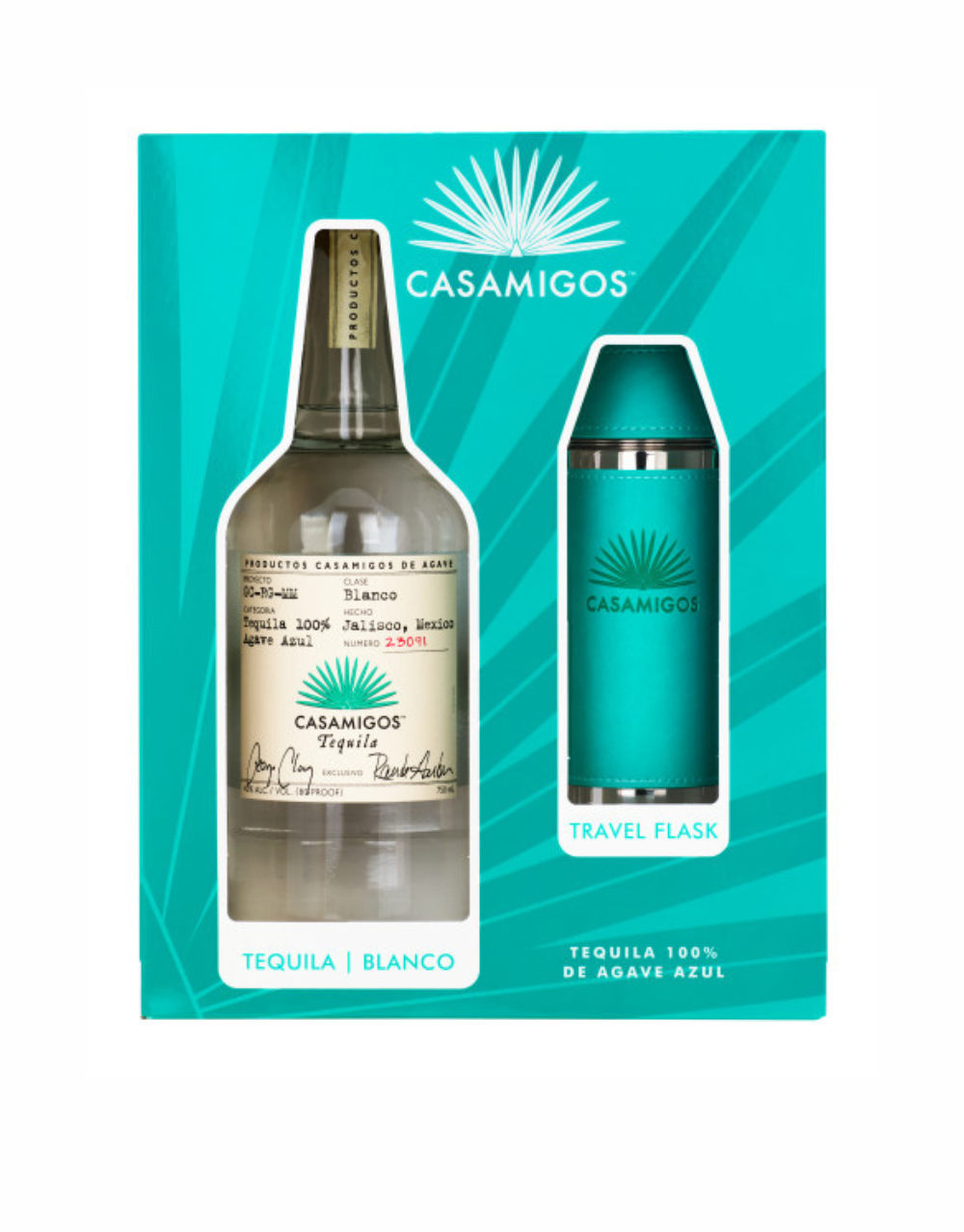 CASAMIGOS BLANCO TEQUILA, 750 ML BOTTLE WITH 8 OZ. FLASK
