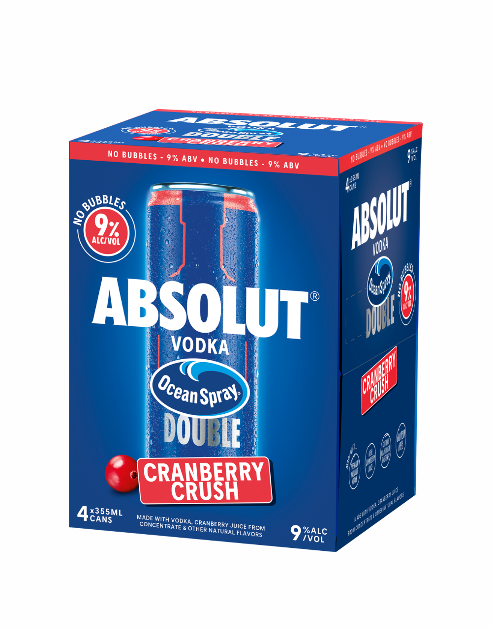 ABSOLUT OCEAN SPRAY DOUBLE CRANBERRY CRUSH READY TO DRINK VODKA COCKTAIL, 4 PACK, 12 OZ CANS