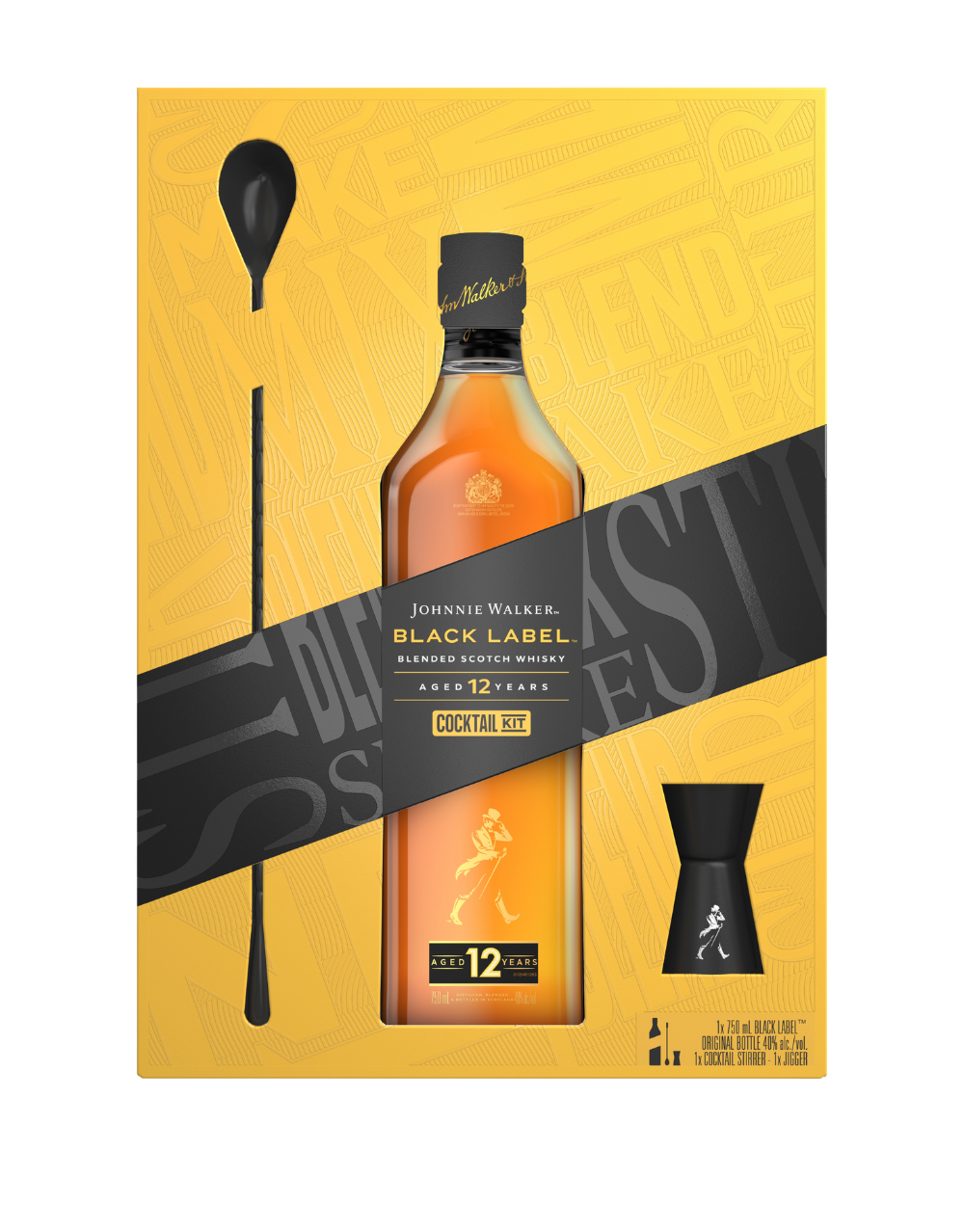 JOHNNIE WALKER BLACK LABEL BLENDED SCOTCH WHISKY COCKTAIL KIT