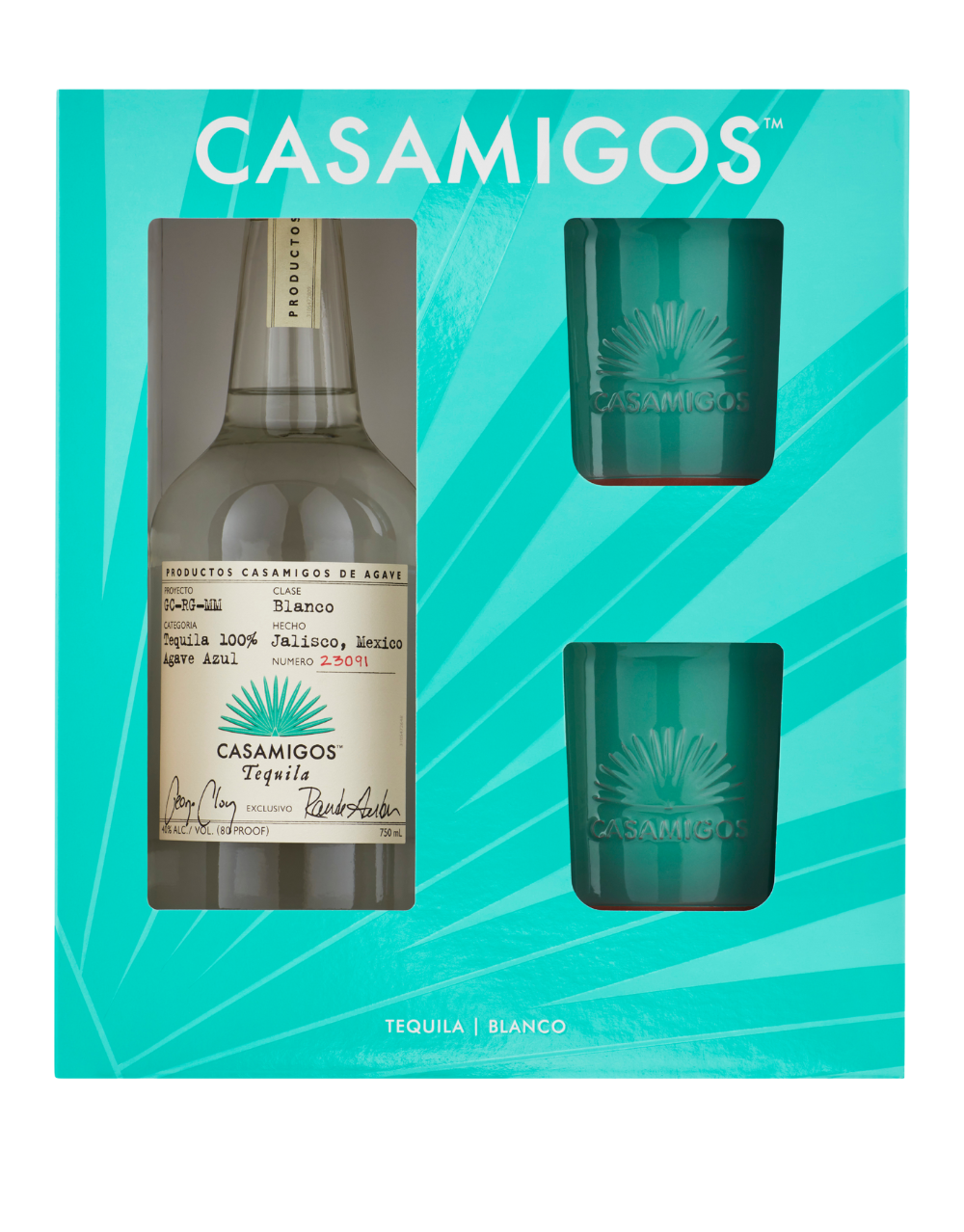 CASAMIGOS BLANCO TEQUILA BOTTLE WITH 2 CERAMIC TUMBLERS