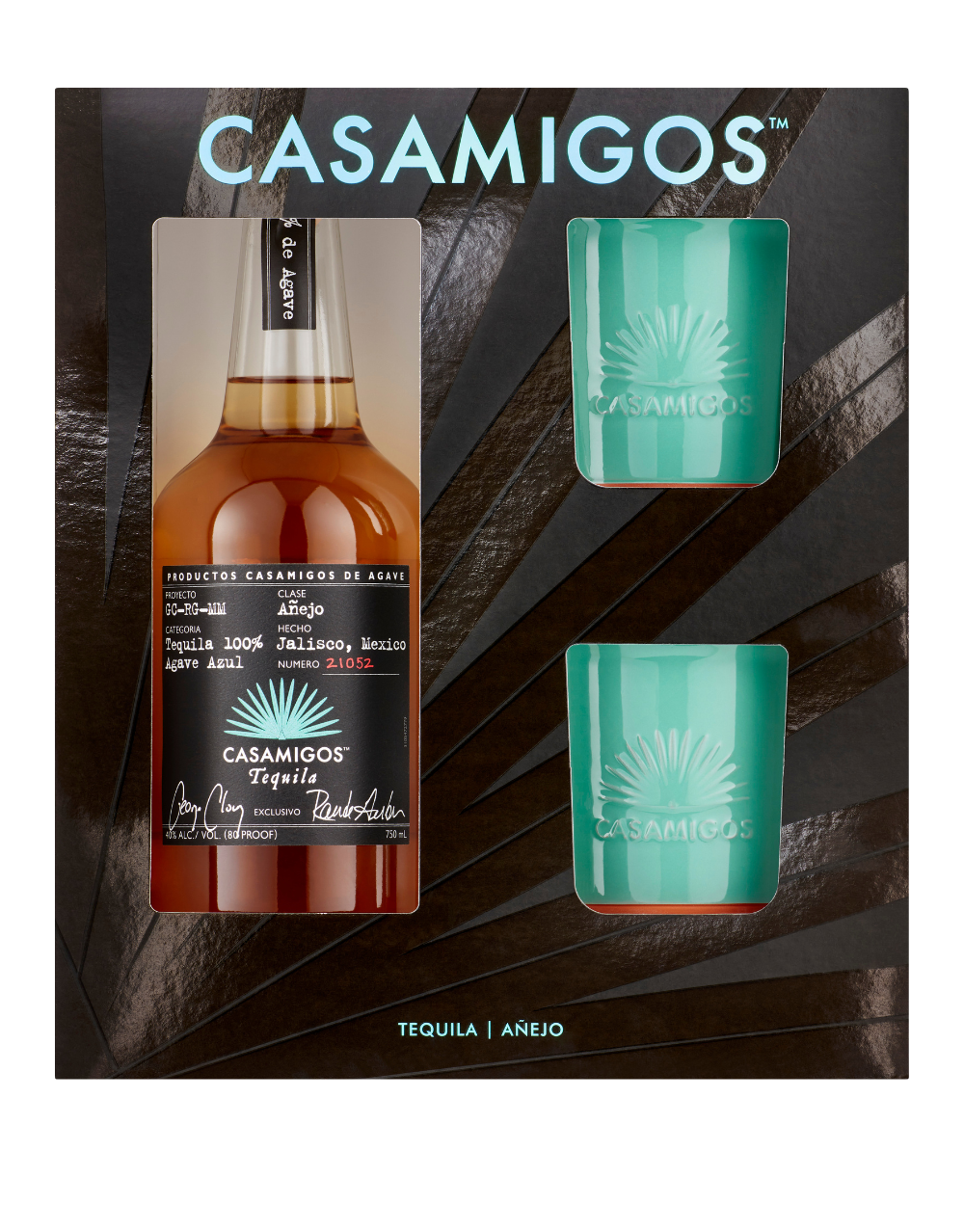 CASAMIGOS AÑEJO TEQUILA BOTTLE WITH 2 CERAMIC TUMBLERS
