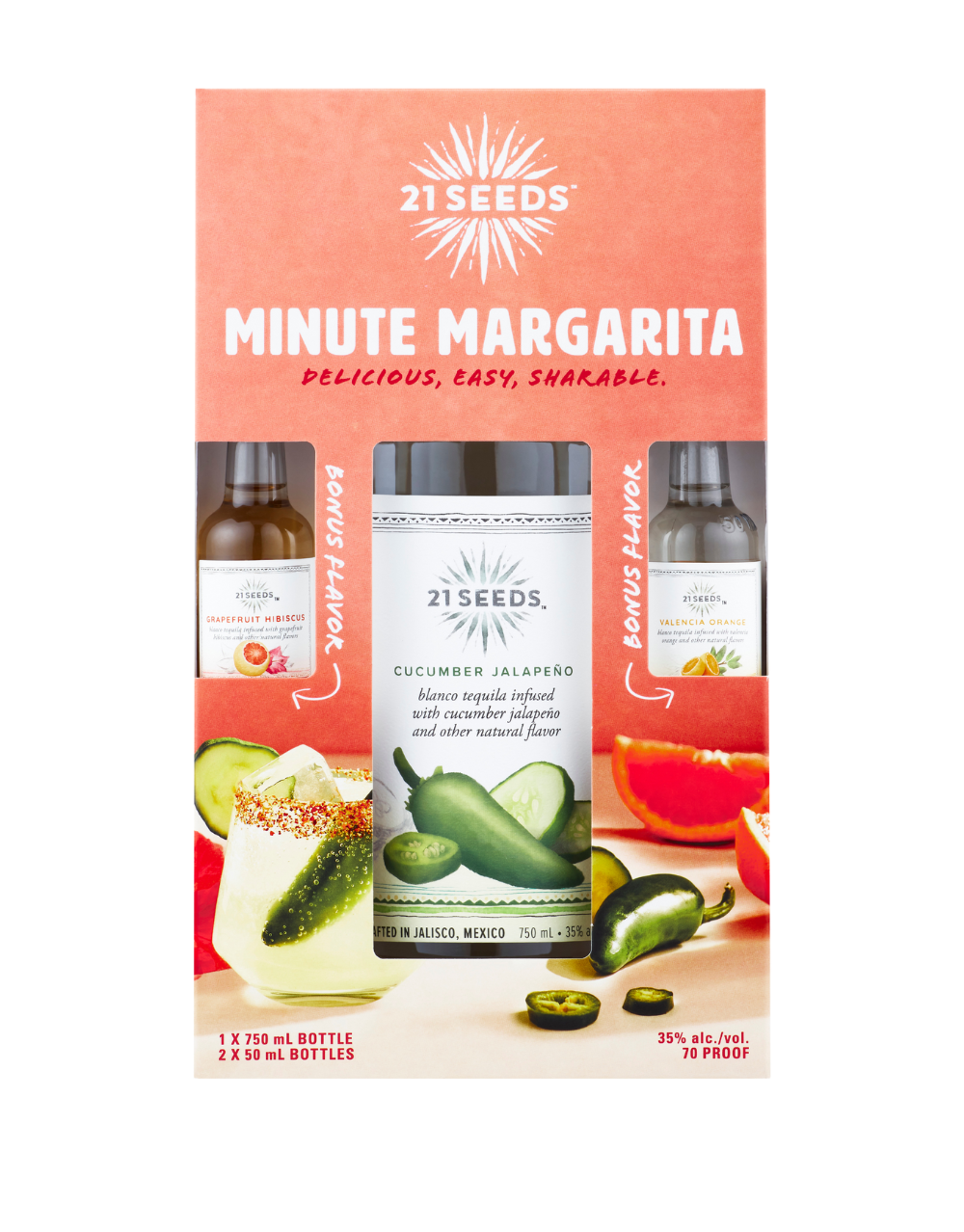 21SEEDS CUCUMBER JALAPEÑO, GRAPEFRUIT HIBISCUS & VALENCIA ORANGE INFUSED TEQUILA PACK