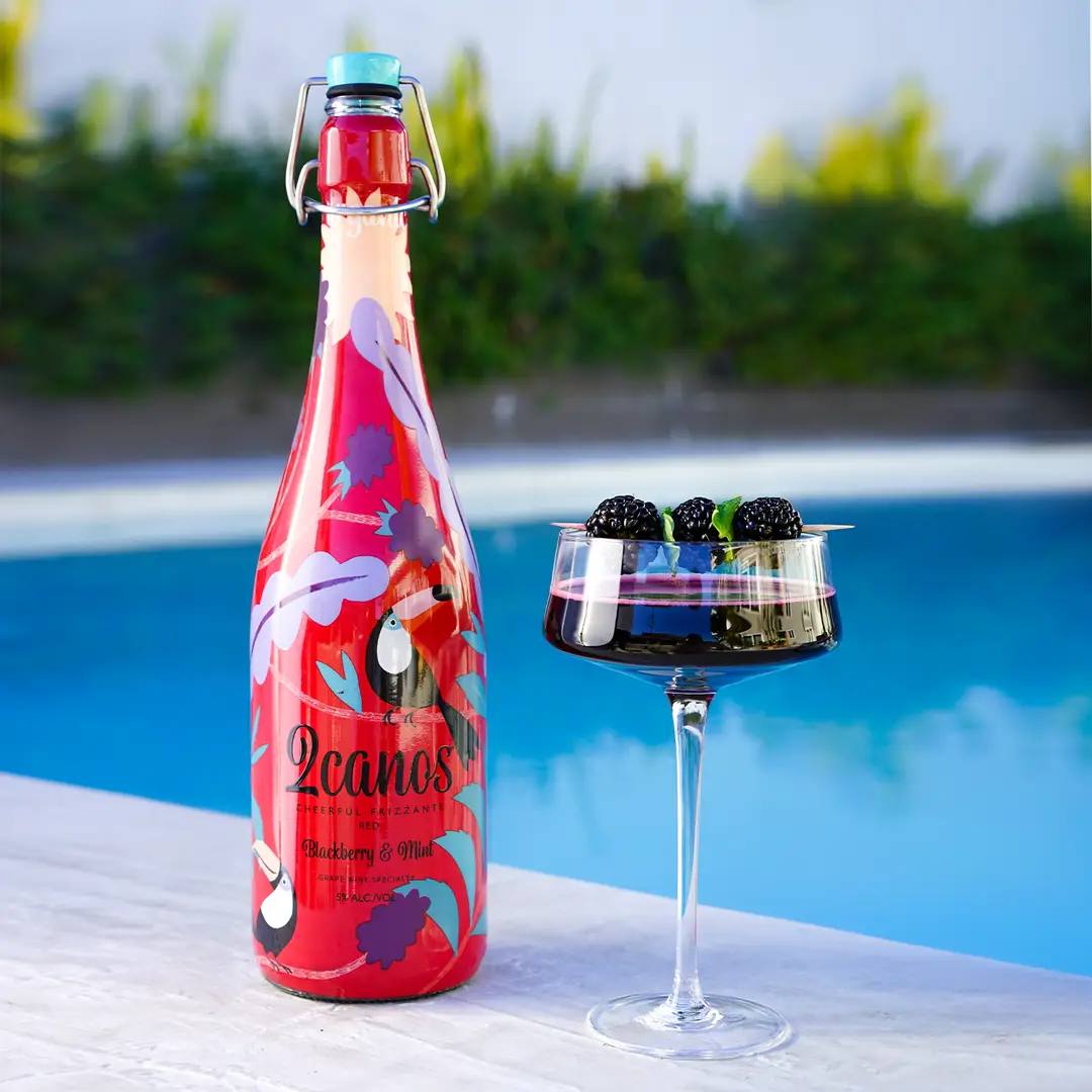 ベリーズ&グレープス ダブルリム ヴィンテージ ステンドグラス フルーツ苺 葡萄 2canos Blackberry & Mint Frizzante Sparkling Wine | ReserveBar