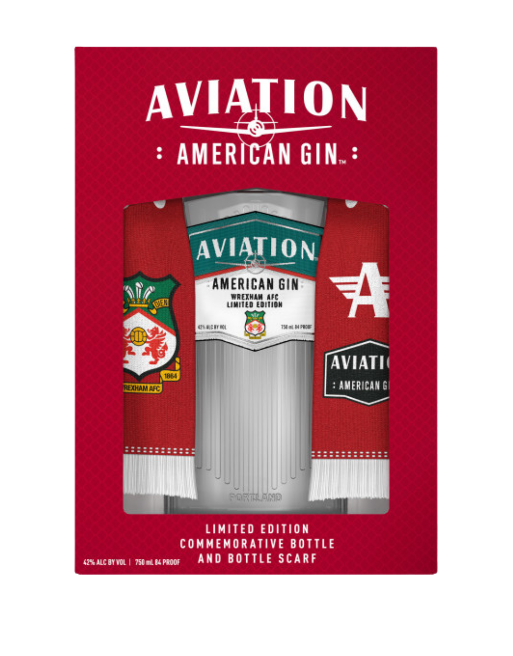 AVIATION AMERICAN GIN X WREXHAM A.F.C. LIMITED-EDITION BOTTLE WITH BOTTLE SCARF