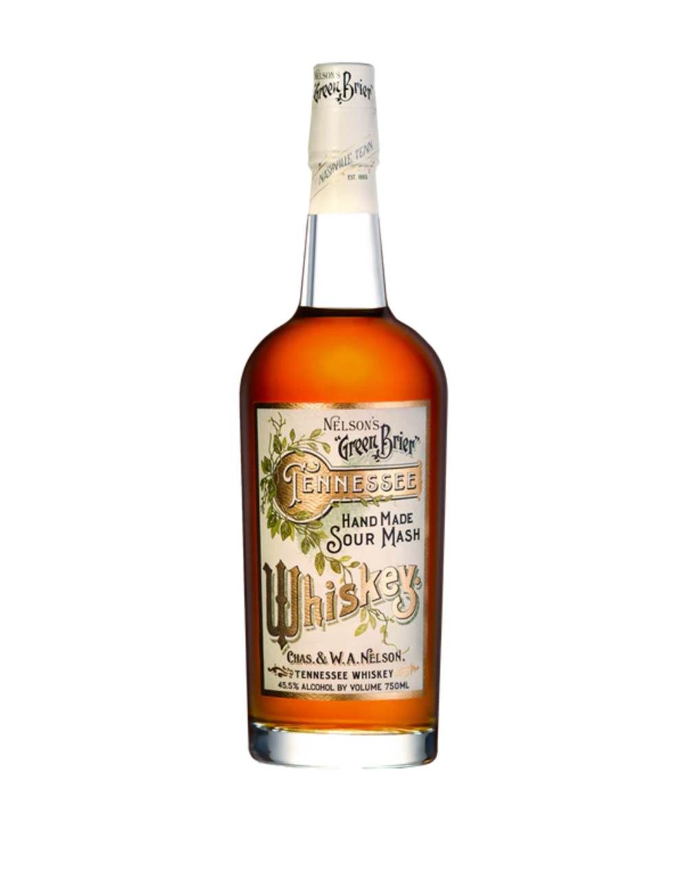 NELSON'S GREEN BRIER TENNESSEE WHISKEY HAND MADE SOUR MASH WHISKEY
