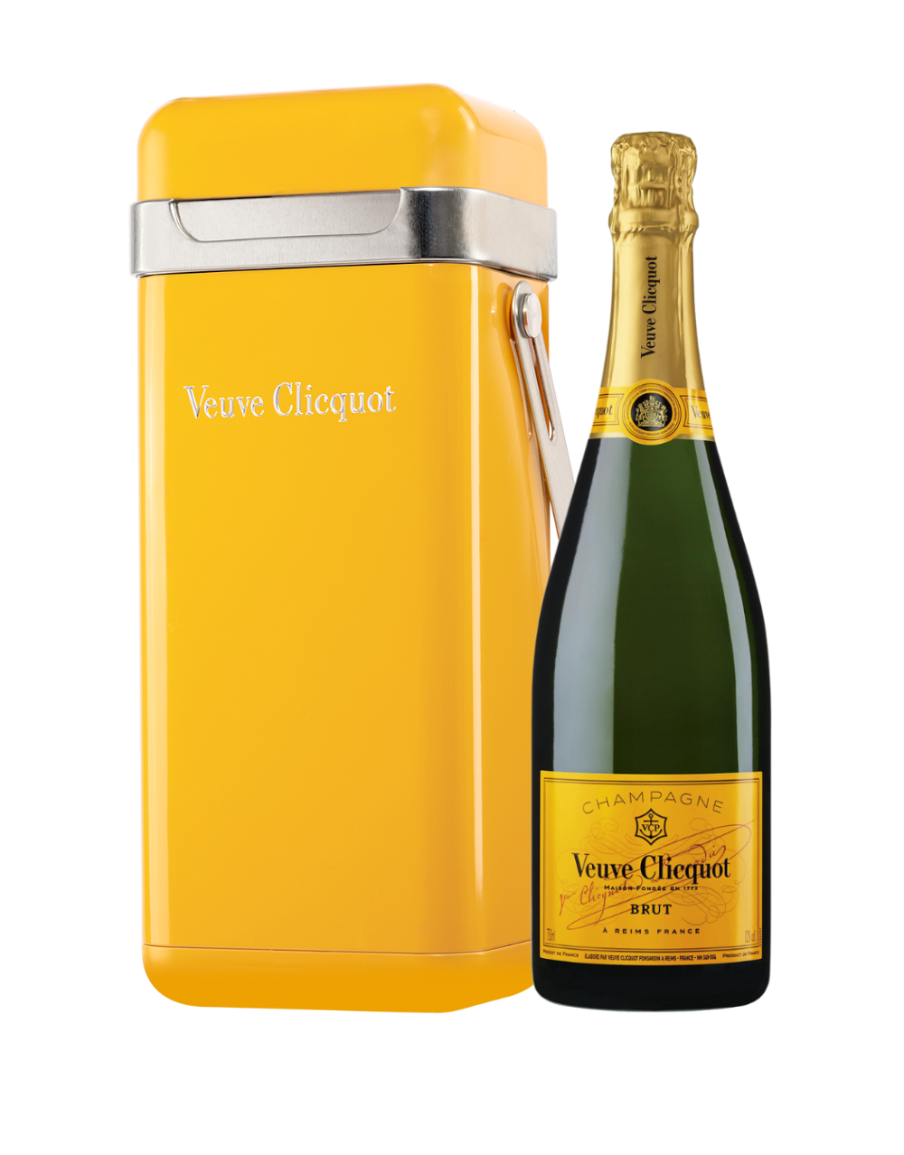 VEUVE CLICQUOT BRUT YELLOW LABEL WITH THE CLICQUOT COOLER