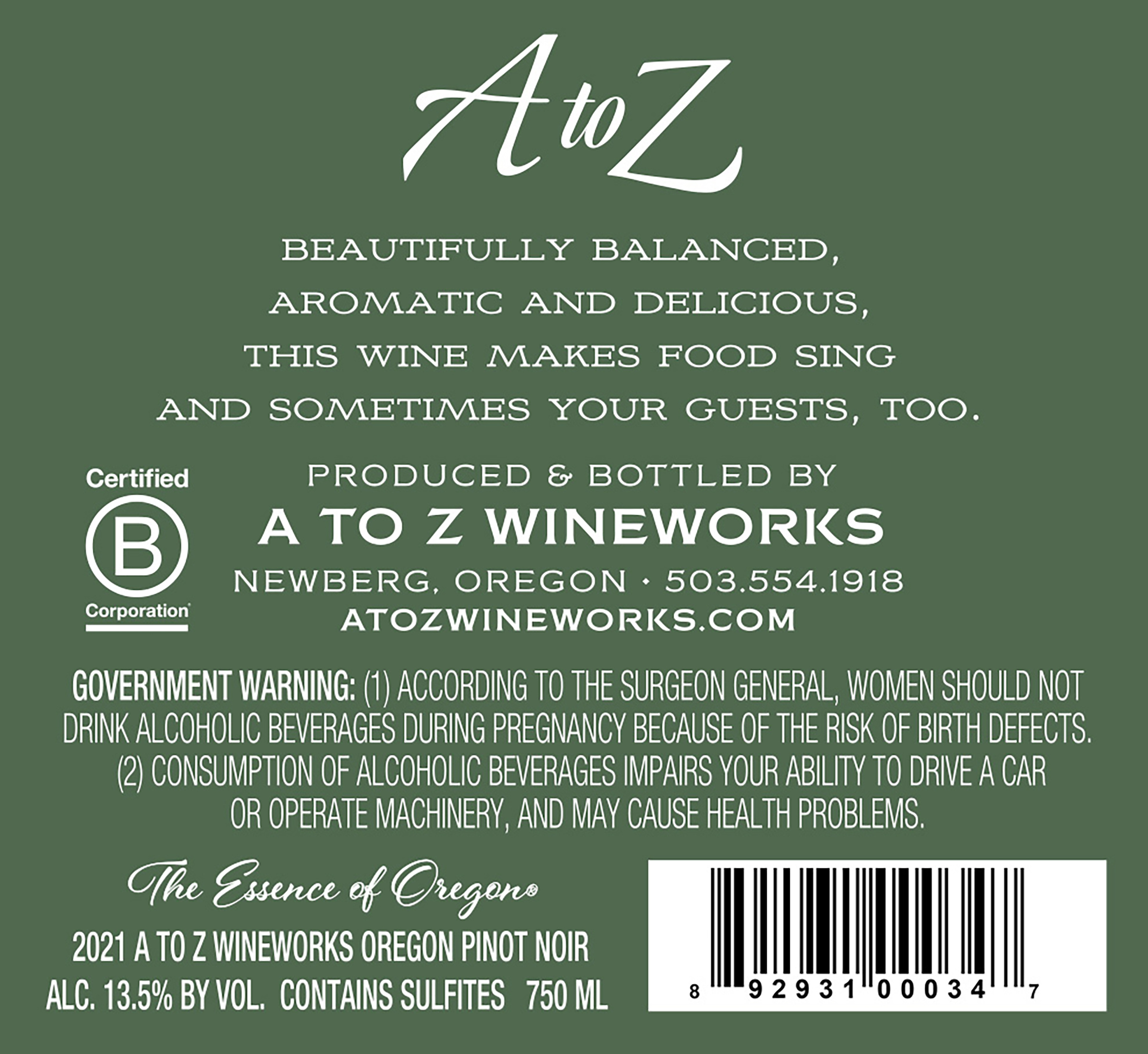 A To Z Wineworks Pinot Noir Oregon