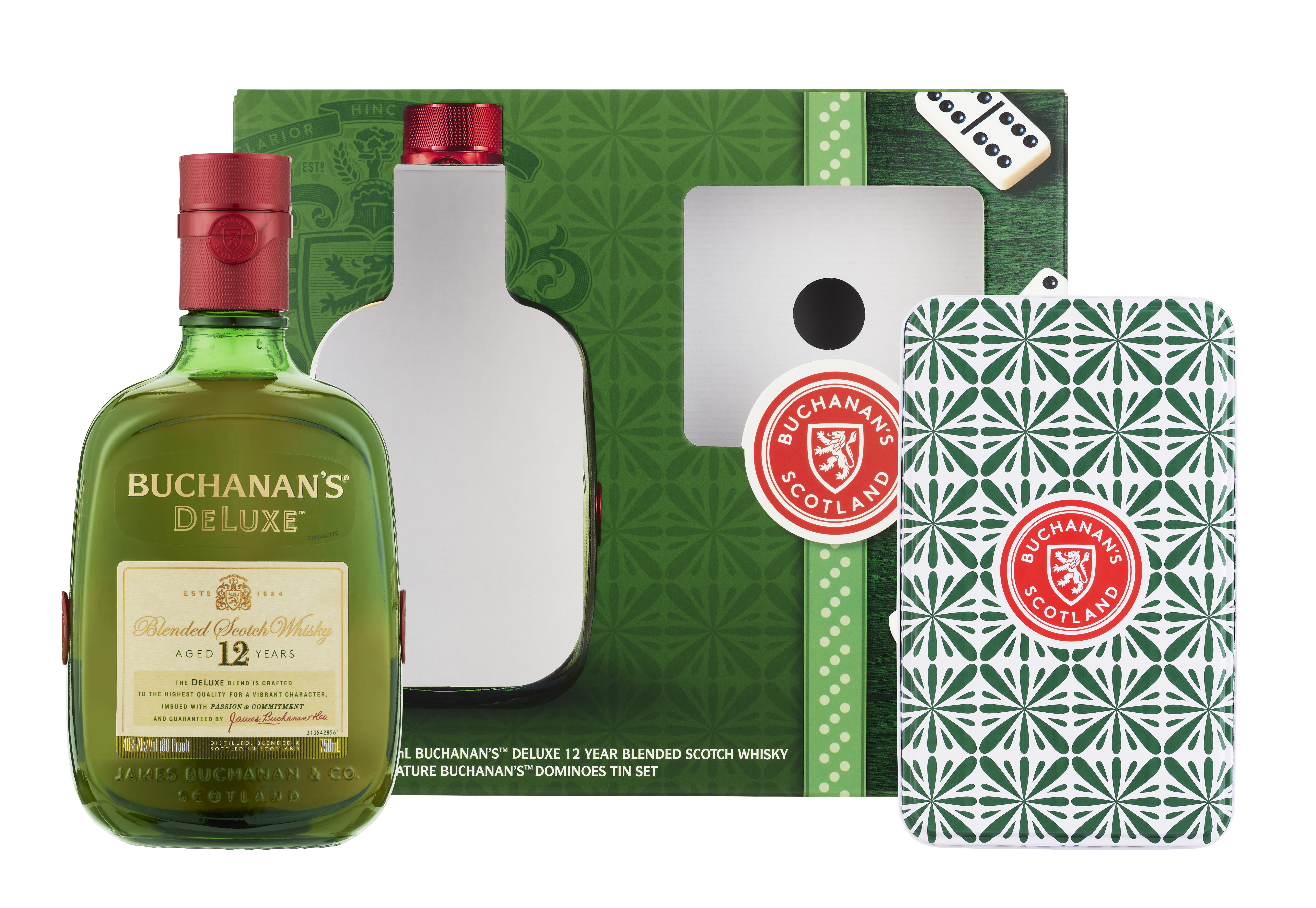 Buchanan's Black & Whiteとdeluxeの2本セット Buchanan's Deluxe Aged 12 Years Blended Scotch Whisky Tin Domino