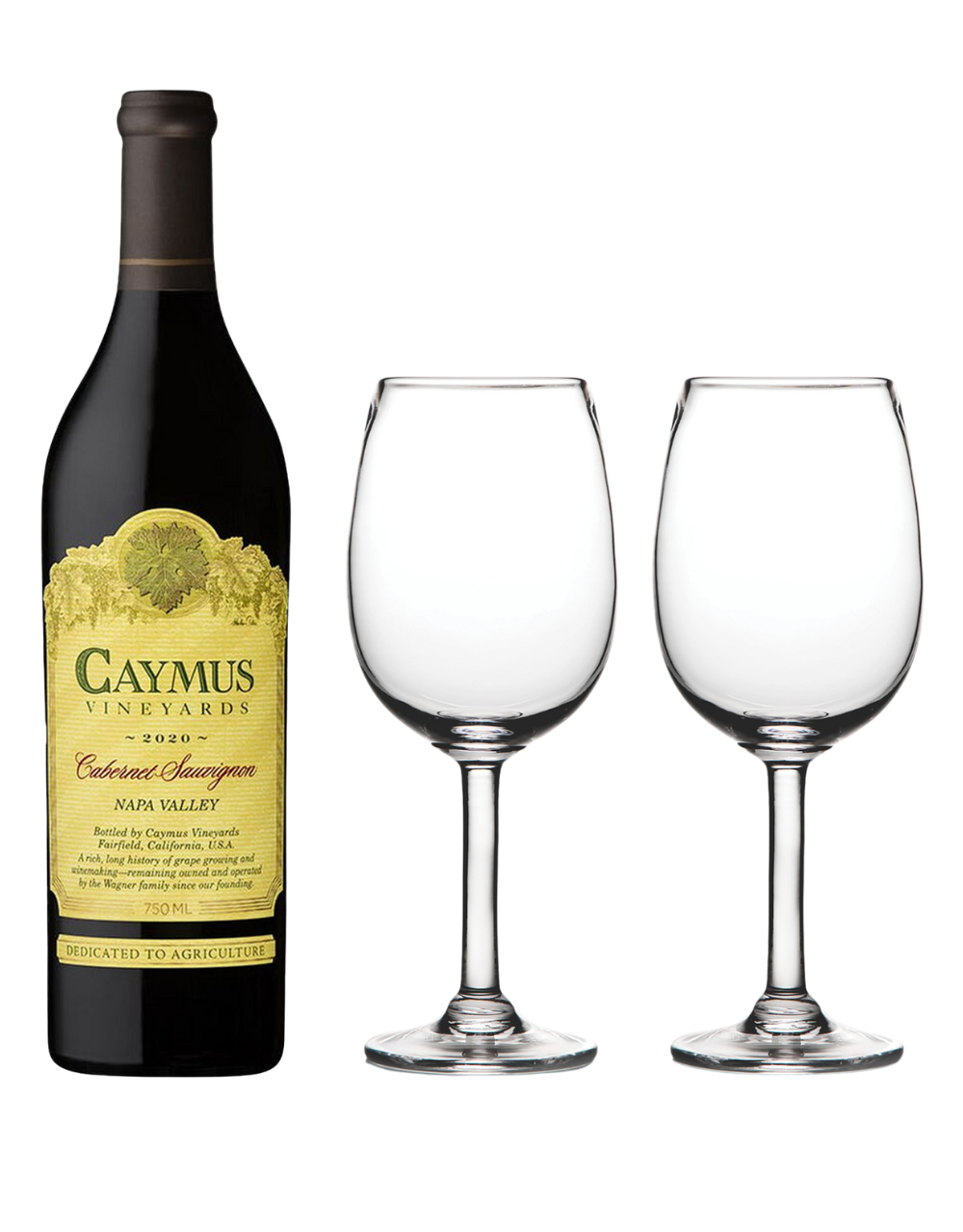 CAYMUS NAPA VALLEY CABERNET SAUVIGNON 2019 AND SIMON PEARCE WOODSTOCK RED WINE GLASSWARE BUNDLE