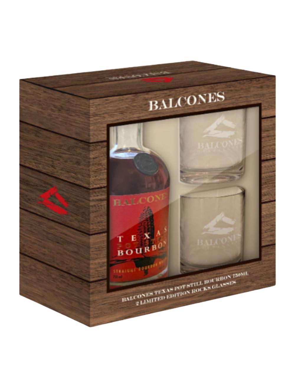 BALCONES TEXAS POT STILL BOURBON WITH LIMITED EDITION BALCONES ROCKS GLASSES
