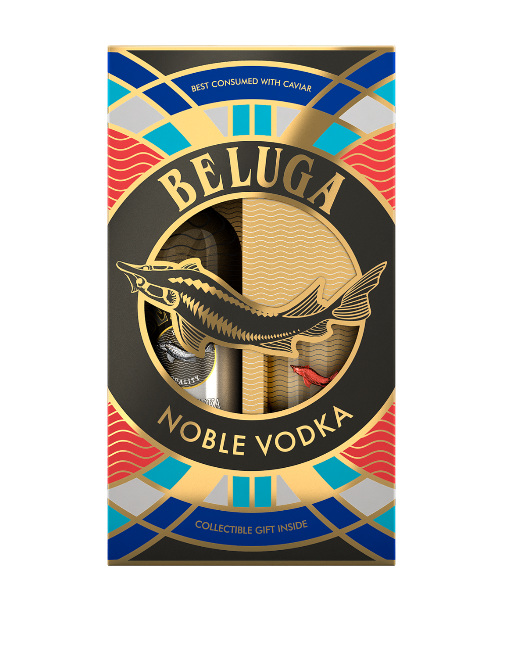 BELUGA NOBLE VODKA AND ROCKS GLASS WITH COLOR FISH GIFT SET